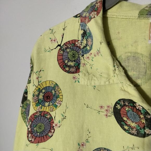 VTG Tom Tom California Sz S Art to Wear Yellow Button Up Shirt Asian Inspired - Picture 3 of 6